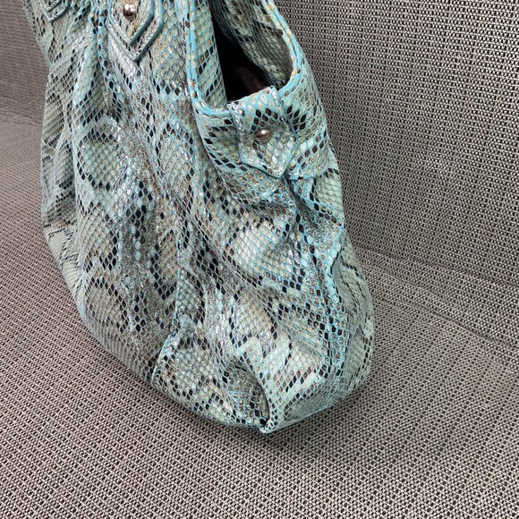 Charming Charlie Blue Snake Print Shoulder Bag With Scrunched Design - Picture 10 of 10